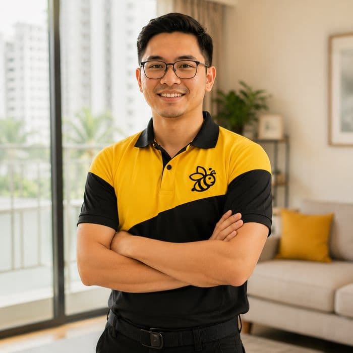 Yellowbee cleaning technician smiling in a client's home